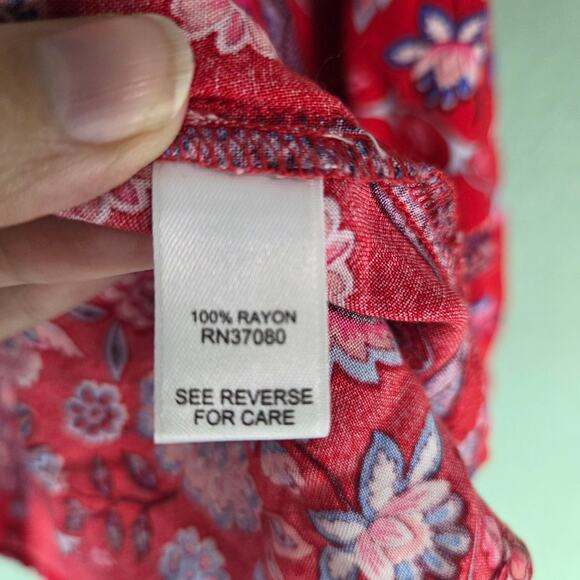 Cato Womens Red Blue Floral Paisley Print Tie Front Kimono Top Size XL - Picture 7 of 8